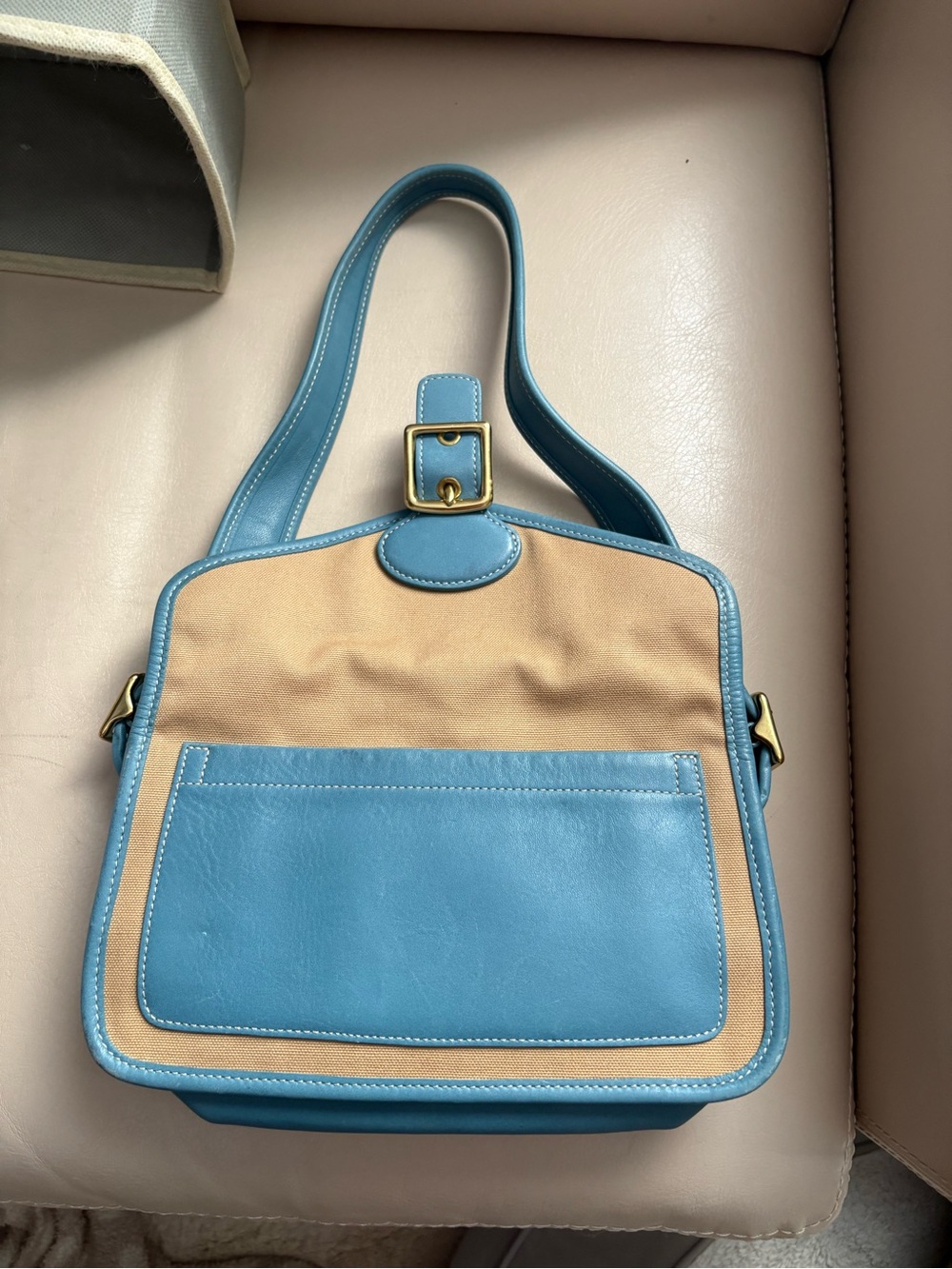 Coach vintage Legacy flap bag beige and blue EUC canvas and leather - Picture 2 of 4